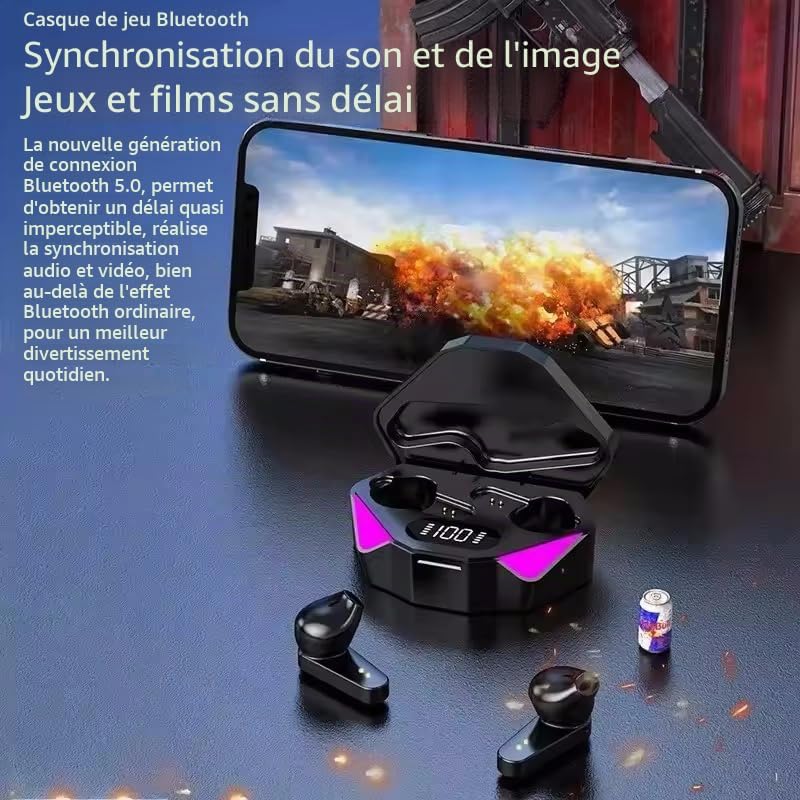 Écouteurs Gaming Sans Fil RGB   Faible Latence Bluetooth 5.3