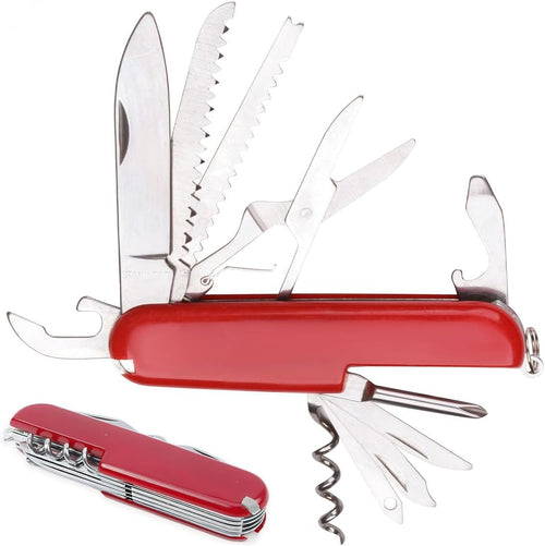 Couteau suisse multifonction 11 en 1 rouge avec tous les outils déployés