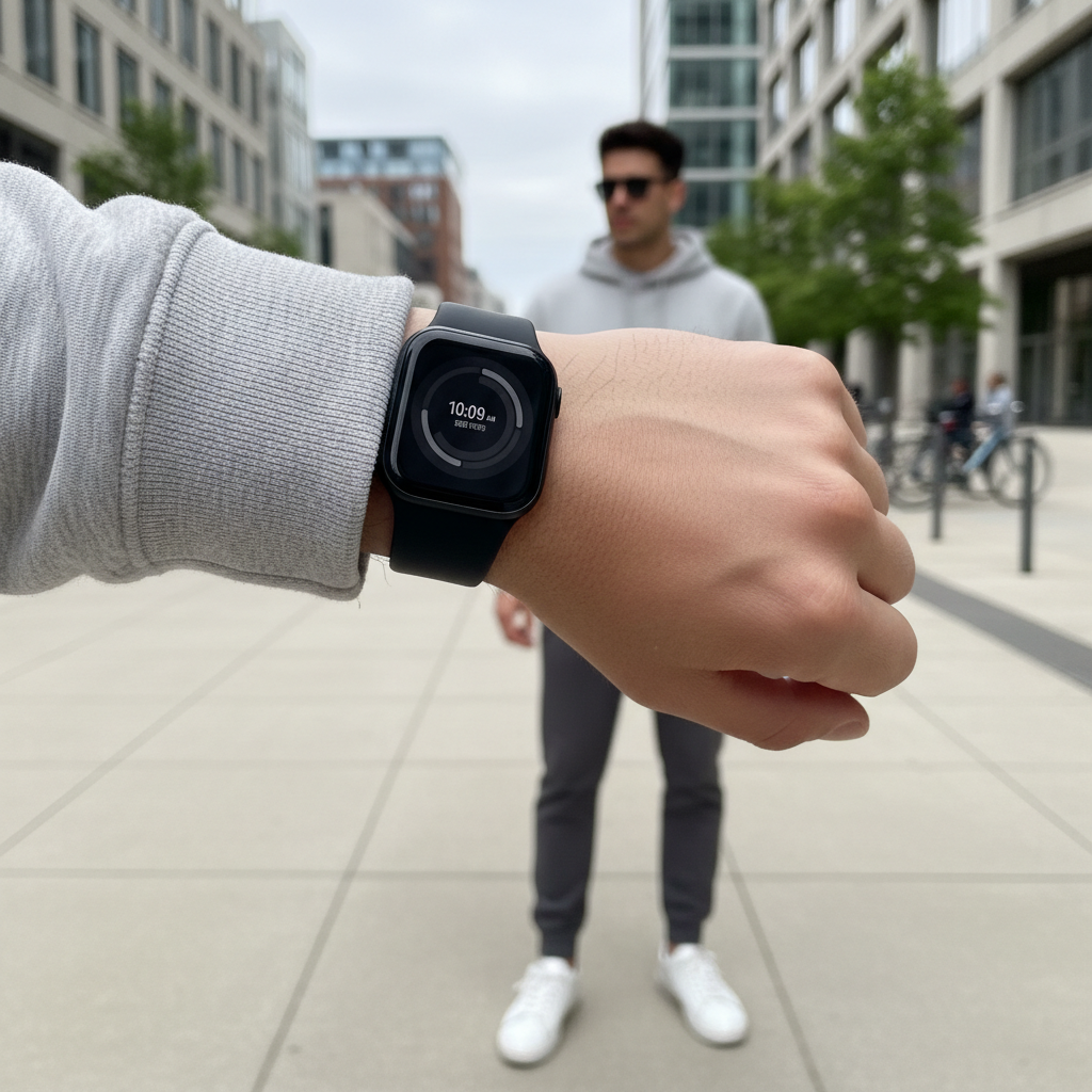 Montre connectée noire - lifestyle